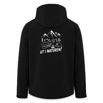 Mountain hiking Camping Motif - Men’s Recycled Softshell Jacket by Stanley/Stella - black - Back - AI Model Male 185 light (185cm)