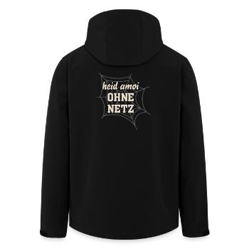 heid amoi OHNE NETZ-heite mal OHNE NETZ, Wortwitz - Recycelte Männer Softshell-Jacke von Stanley/Stella - Schwarz - Hinten - AI Model Male 185 light (185cm)