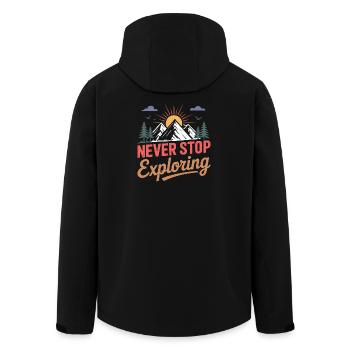 Berge - Nie aufhören zu erkunden - Recycelte Männer Softshell-Jacke von Stanley/Stella - Schwarz - Hinten - AI Model Male 185 light (185cm)