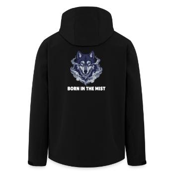 Nebelwolf: Wolfkopf im Dunst - Recycelte Männer Softshell-Jacke von Stanley/Stella - Schwarz - Hinten - AI Model Male 185 light (185cm)