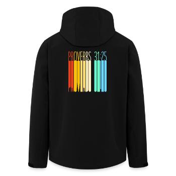 Chapitre 31 Proverbe biblique Jésus-Christ Versets bibliques - Veste softshell homme en polyester recyclé Stanley/Stella - noir - Dos - AI Model Male 185 light (185cm)