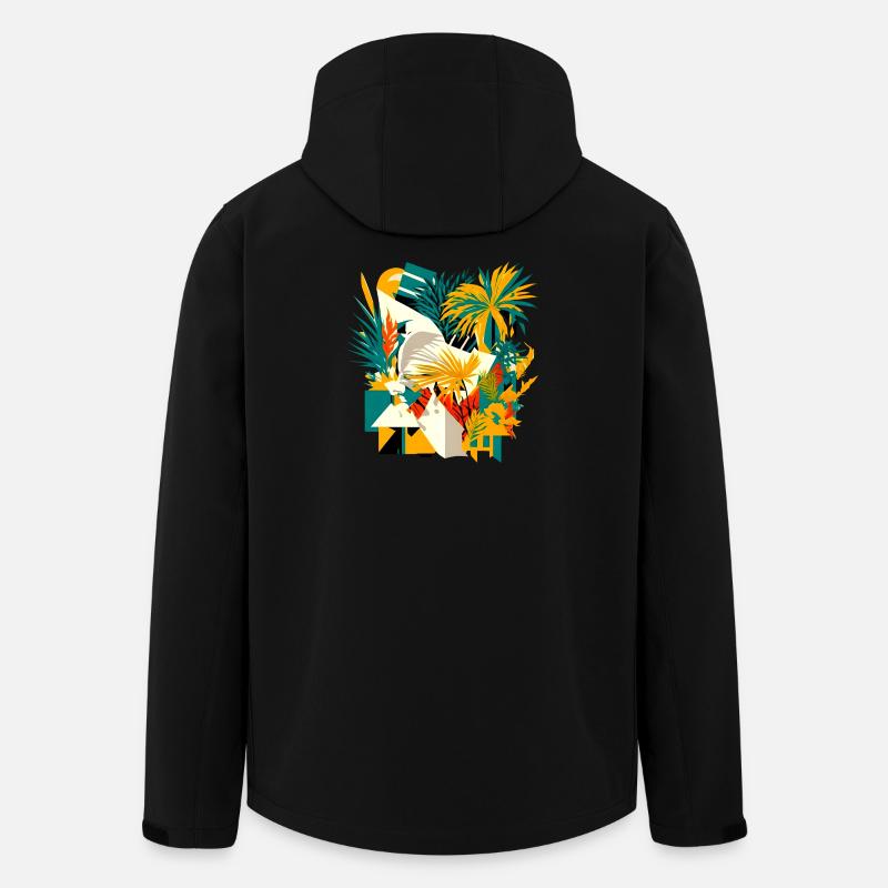 Palmiers et fleurs d’un point de vue cubique - Veste softshell homme en polyester recyclé Stanley/Stella - noir