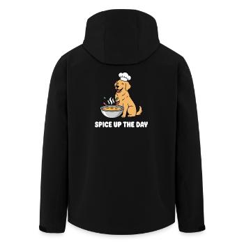 Kochhund mit Suppe Würze den Tag - Recycelte Männer Softshell-Jacke von Stanley/Stella - Schwarz - Hinten - AI Model Male 185 light (185cm)