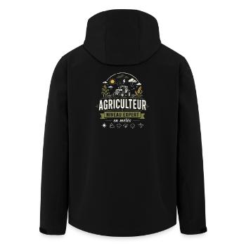 Agriculteur niveau expert météo humour ferme - Veste softshell homme en polyester recyclé Stanley/Stella - noir - Dos - AI Model Male 185 light (185cm)