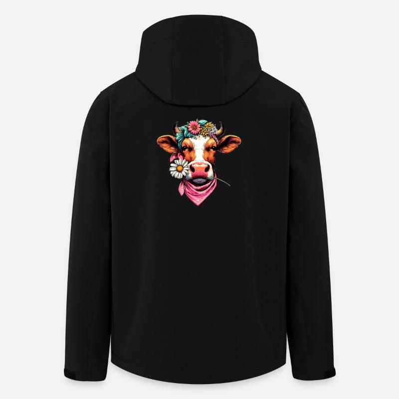 Vache avec des fleurs - Veste softshell homme en polyester recyclé Stanley/Stella - noir