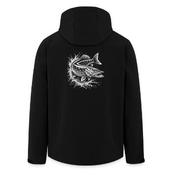 Hecht mit Wasserspritzer für Angler - Recycelte Männer Softshell-Jacke von Stanley/Stella - Schwarz - Hinten - AI Model Male 185 light (185cm)