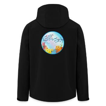 Schwarm bunter Fische im Korallenriff - Recycelte Männer Softshell-Jacke von Stanley/Stella - Schwarz - Hinten - AI Model Male 185 light (185cm)
