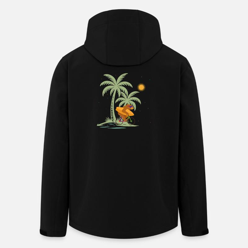 Bär mit Surfbrett auf Fahrrad unter Palmen - Recycelte Männer Softshell-Jacke von Stanley/Stella - Schwarz