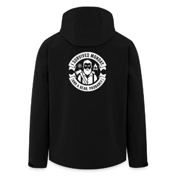 I Survived Monday et Bear – Humour en plein air - Veste softshell homme en polyester recyclé Stanley/Stella - noir - Dos - AI Model Male 185 light (185cm)