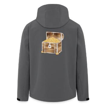 mit Gold Münzen gefüllte Schatztruhe aus Holz - Recycelte Männer Softshell-Jacke von Stanley/Stella - Anthrazit - Hinten - AI Model Male 185 light (185cm)