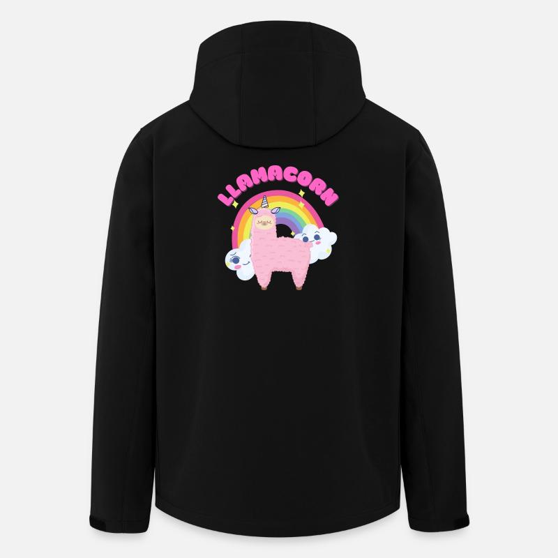Whimsical Pink Llama with Rainbow - Men’s Recycled Softshell Jacket by Stanley/Stella - black