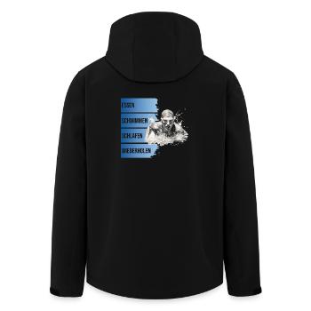 Essen - Schwimmen - Schlafen - Wiederholen - Recycelte Männer Softshell-Jacke von Stanley/Stella - Schwarz - Hinten - AI Model Male 185 light (185cm)