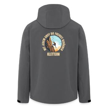 Mit jedem Griff die Freiheit berühren - Recycelte Männer Softshell-Jacke von Stanley/Stella - Anthrazit - Hinten - AI Model Male 185 light (185cm)