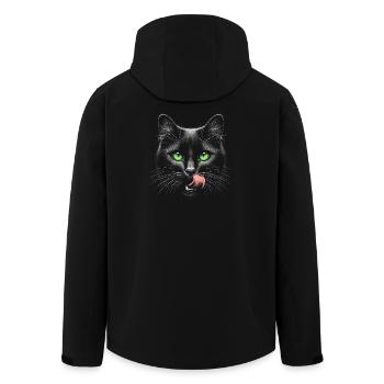 Cat with green eyes and tongue sticking out - Men’s Recycled Softshell Jacket by Stanley/Stella - black - Back - AI Model Male 185 light (185cm)