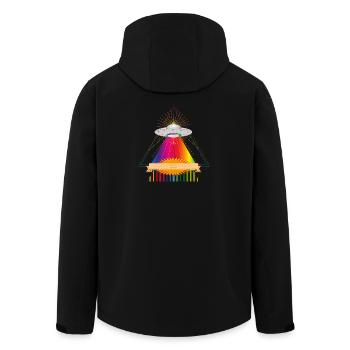 UFO über einem leuchtenden Regenbogendreieck - Recycelte Männer Softshell-Jacke von Stanley/Stella - Schwarz - Hinten - AI Model Male 185 light (185cm)