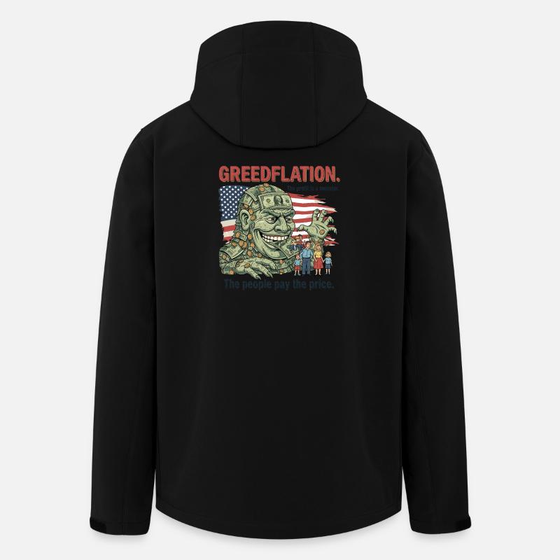 Gierige Gierflation Cartoon Design - Recycelte Männer Softshell-Jacke von Stanley/Stella - Schwarz