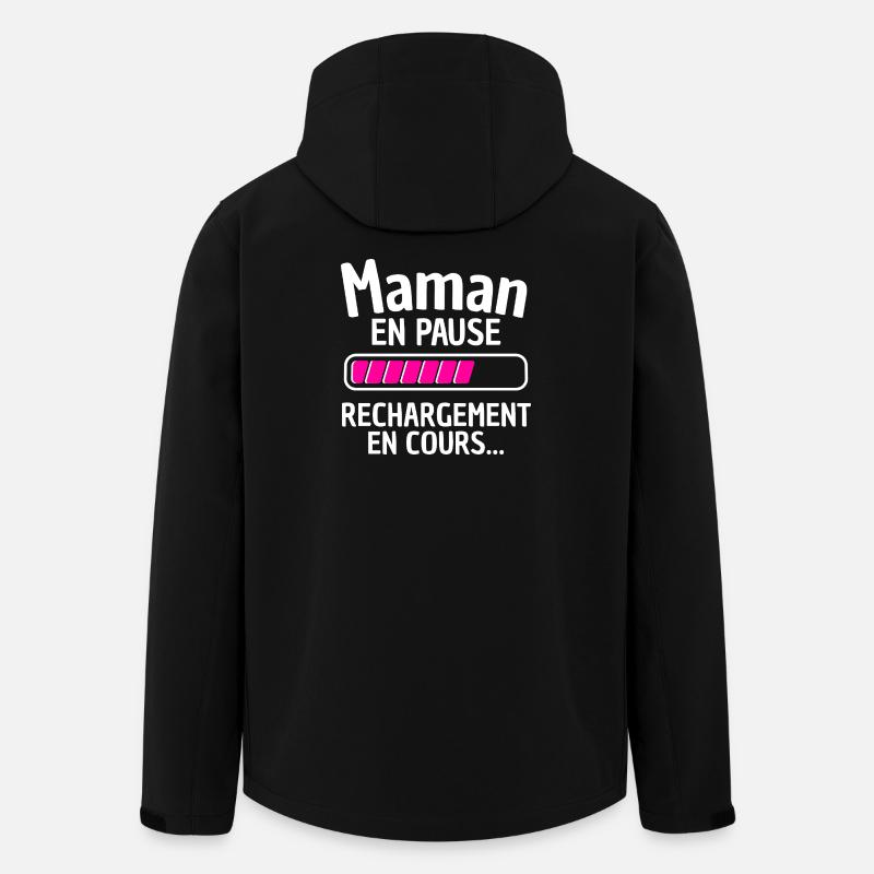 Maman en Pause Rechargement en Cours - Veste softshell homme en polyester recyclé Stanley/Stella - noir