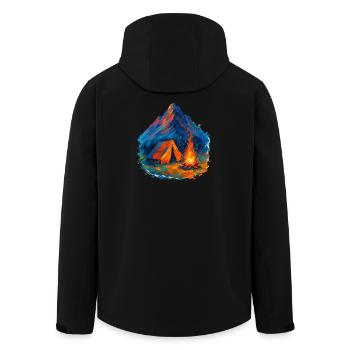 Bergzelt im Flammenmeer - Recycelte Männer Softshell-Jacke von Stanley/Stella - Schwarz - Hinten - AI Model Male 185 light (185cm)