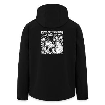 Katze Kaffee Croissant - Recycelte Männer Softshell-Jacke von Stanley/Stella - Schwarz - Hinten - AI Model Male 185 light (185cm)