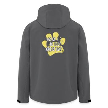 Wake Up Hug Dog Great Day - funny dog saying - Men’s Recycled Softshell Jacket by Stanley/Stella - anthracite - Back - AI Model Male 185 light (185cm)