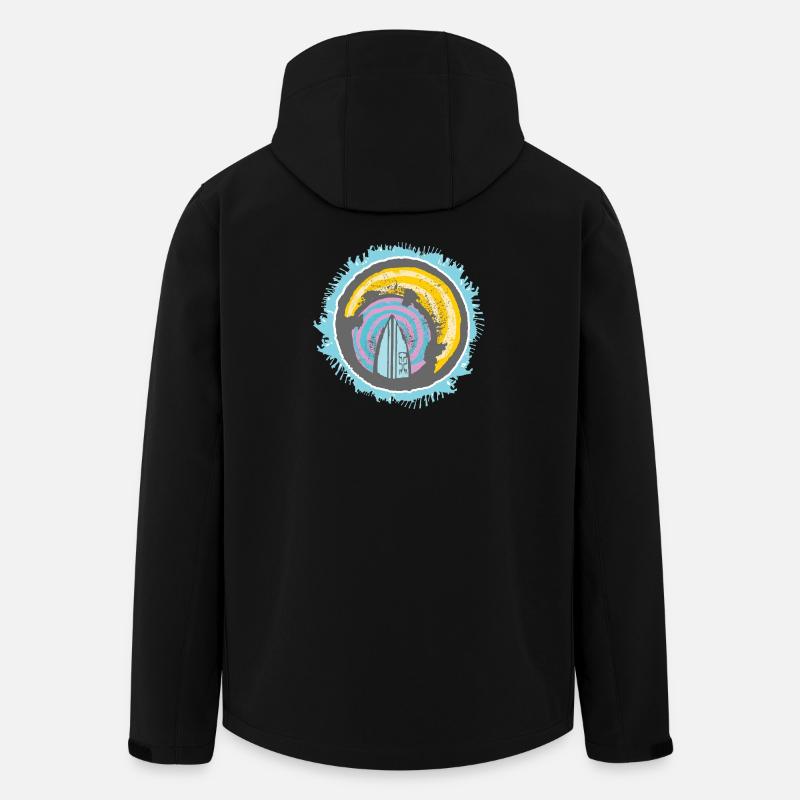 Abstraktes Surfer Motiv auf Farbiger Kulisse - Recycelte Männer Softshell-Jacke von Stanley/Stella - Schwarz