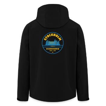 Stockholm Skyline Badge Blue Yellow - Men’s Recycled Softshell Jacket by Stanley/Stella - black - Back - AI Model Male 185 light (185cm)