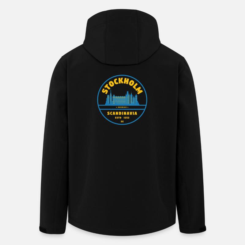 Stockholms Skyline-emblem Blå Gul - Stanley/Stella Mænd Genanvendt Softshell-jakke Discoverer - sort