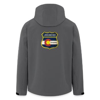Lakewood Colorado coat of arms design - Men’s Recycled Softshell Jacket by Stanley/Stella - black - Back - AI Model Male 185 light (185cm)