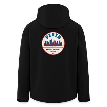 Perth Skyline Retro AU - Men’s Recycled Softshell Jacket by Stanley/Stella - black - Back - AI Model Male 185 light (185cm)