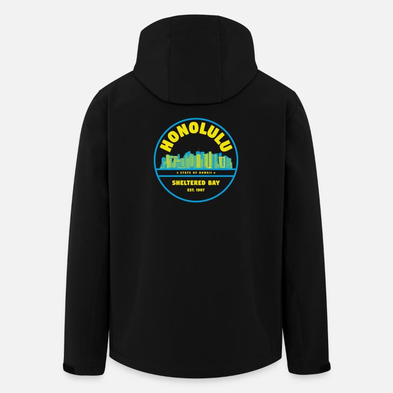 Badge rétro Honolulu Skyline - Veste softshell homme en polyester recyclé Stanley/Stella - noir