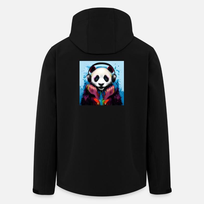 Panda avec casque néon - Veste softshell homme en polyester recyclé Stanley/Stella - noir