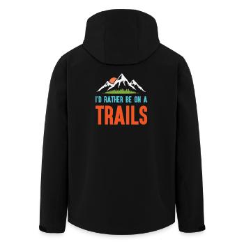 Mountains - I'd Rather Be on a Trail - Men’s Recycled Softshell Jacket by Stanley/Stella - black - Back - AI Model Male 185 light (185cm)