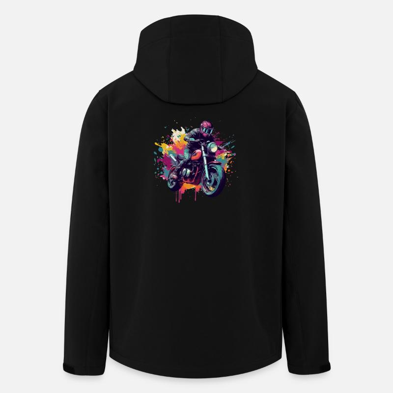 Moto avec tâche de couleur. - Veste softshell homme en polyester recyclé Stanley/Stella - noir