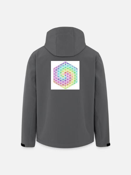 Livets blomst - 5. dimension - Mandala - kærlighed - Stanley/Stella herre softshelljakke i genanvendt polyester - sort