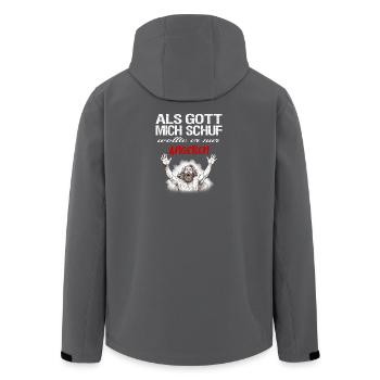 Als Gott mich schuf | Ironisches Gottes Design - Recycelte Männer Softshell-Jacke von Stanley/Stella - Anthrazit - Hinten - AI Model Male 185 light (185cm)