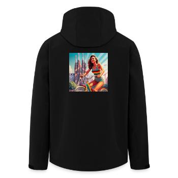 Vintage-Regenbogen-Bike mit Pin-up - Recycelte Männer Softshell-Jacke von Stanley/Stella - Schwarz - Hinten - AI Model Male 185 light (185cm)