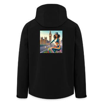 Retro Girl on a Bicycle by Big Ben in London - Men’s Recycled Softshell Jacket by Stanley/Stella - black - Back - AI Model Male 185 light (185cm)