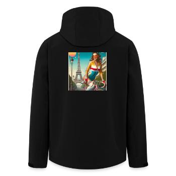 Schönes junges Mädchen fährt Fahrrad vor dem Eiffelturm - Recycelte Männer Softshell-Jacke von Stanley/Stella - Schwarz - Hinten - AI Model Male 185 light (185cm)