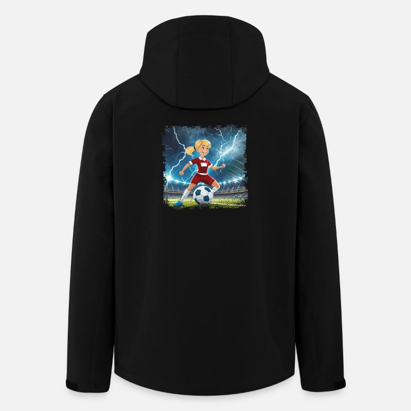 Fussballerin Comicfigur Stadion mit Blitzen - Recycelte Männer Softshell-Jacke von Stanley/Stella - Schwarz