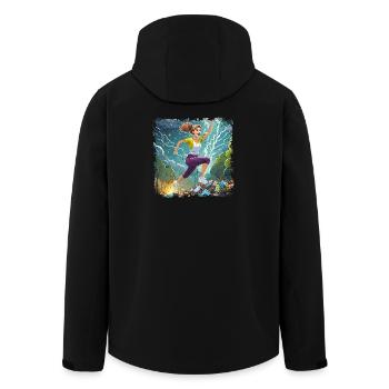 Frau, die über viel Müll springt - Recycelte Männer Softshell-Jacke von Stanley/Stella - Schwarz - Hinten - AI Model Male 185 light (185cm)