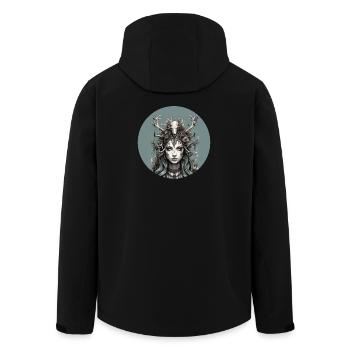 Mystische Waldgöttin mit Hirschgeweih, Schamanin. - Recycelte Männer Softshell-Jacke von Stanley/Stella - Schwarz - Hinten - AI Model Male 185 light (185cm)