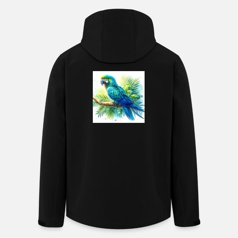 Aquarelle Ara bleu - Veste softshell homme en polyester recyclé Stanley/Stella - noir