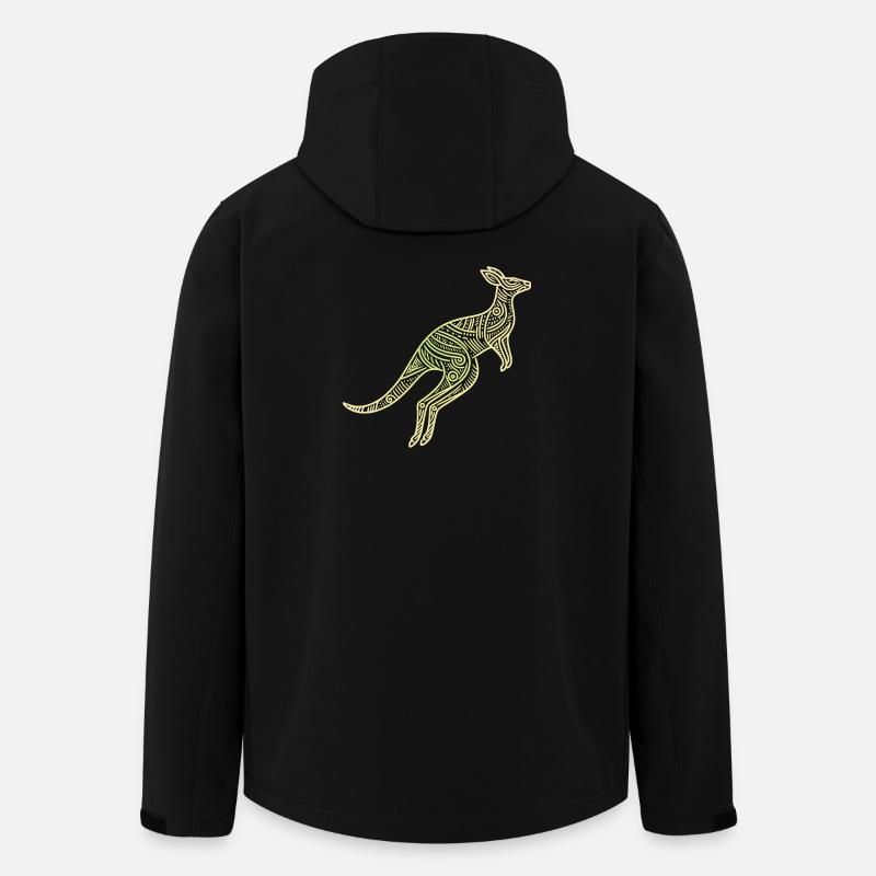 kangourou motifs aborigènes, tribal - Veste softshell homme en polyester recyclé Stanley/Stella - noir