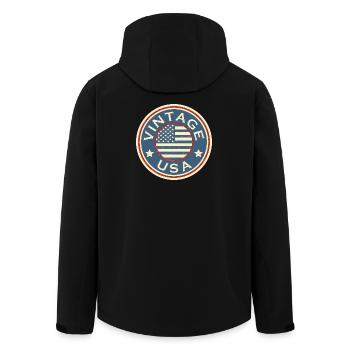 Vintage USA Grunge Style American Flag - Men’s Recycled Softshell Jacket by Stanley/Stella - black - Back - AI Model Male 185 light (185cm)