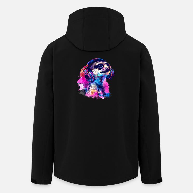 Erdmännchen Erdhündchen Scharrtier mit Kopfhörer - Recycelte Männer Softshell-Jacke von Stanley/Stella - Schwarz