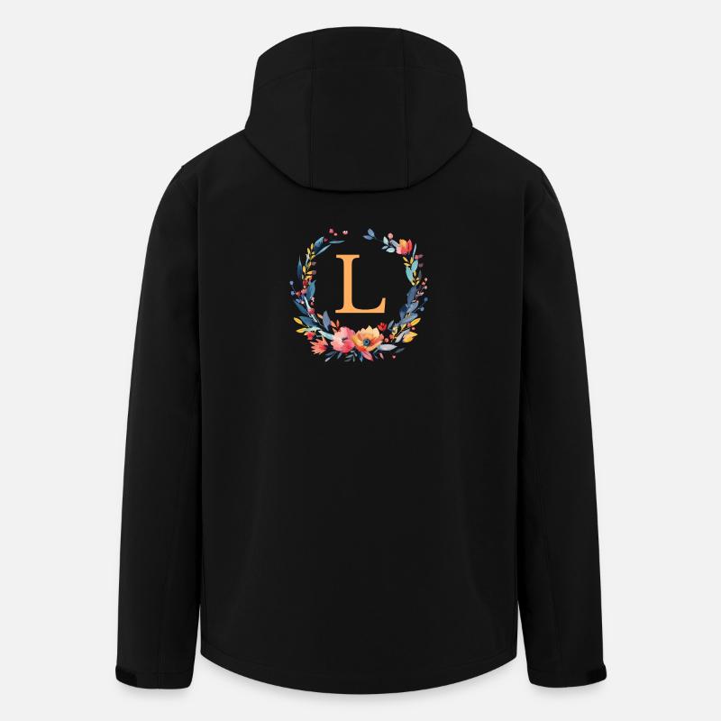 L Monogram, Couronne de fleurs, Personnalisable - Veste softshell homme en polyester recyclé Stanley/Stella - noir