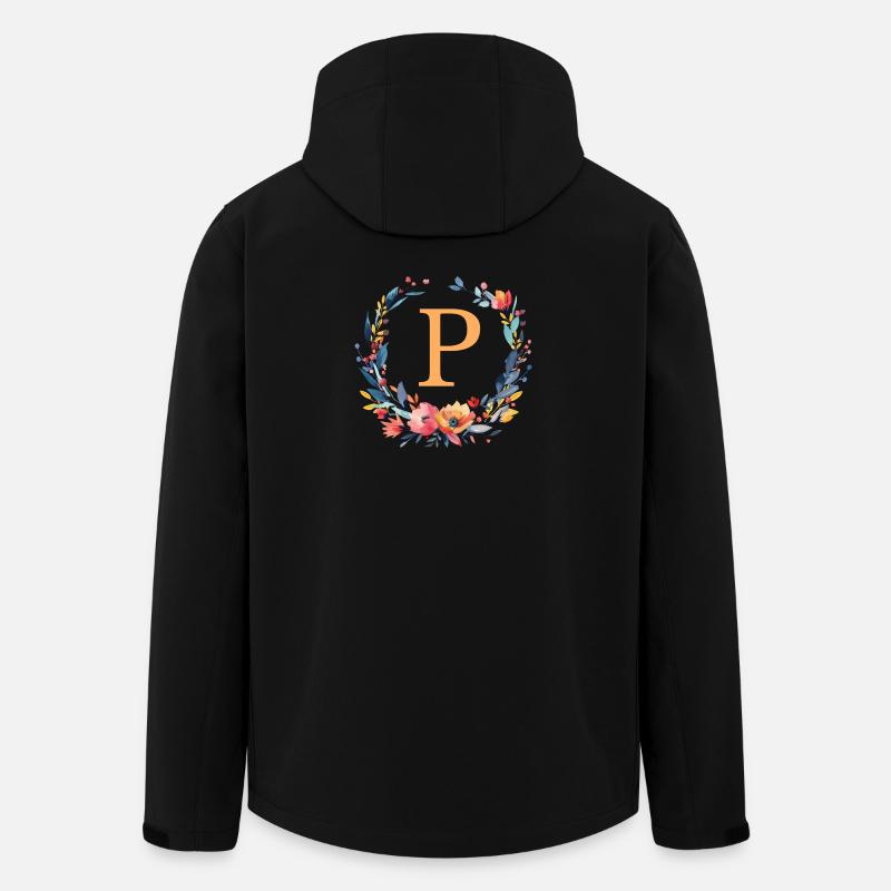 P Monogram, Couronne de fleurs, Personnalisable - Veste softshell homme en polyester recyclé Stanley/Stella - noir