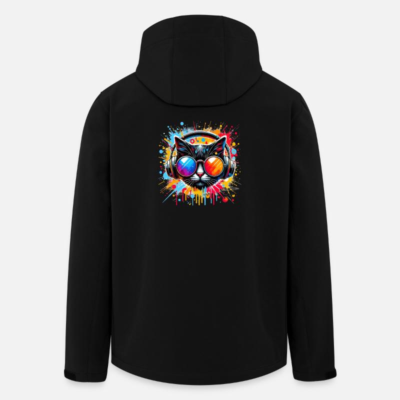 DJ Cat - Disco & Party Cat - avec des touches de couleur - Veste softshell homme en polyester recyclé Stanley/Stella - noir