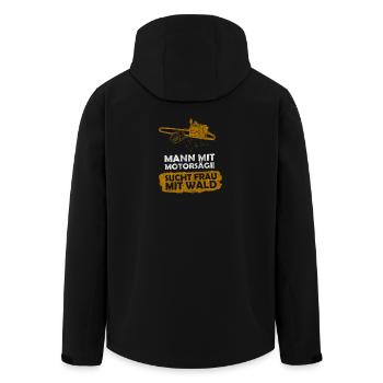 Mann mit Motorsäge sucht Frau mit Wald - Recycelte Männer Softshell-Jacke von Stanley/Stella - Schwarz - Hinten - AI Model Male 185 light (185cm)