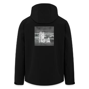 Nebelruine Turm im Morgendunst - Recycelte Männer Softshell-Jacke von Stanley/Stella - Schwarz - Hinten - AI Model Male 185 light (185cm)